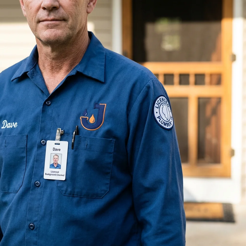 Licensed plumber showing ID badge in Mount Airy, NC