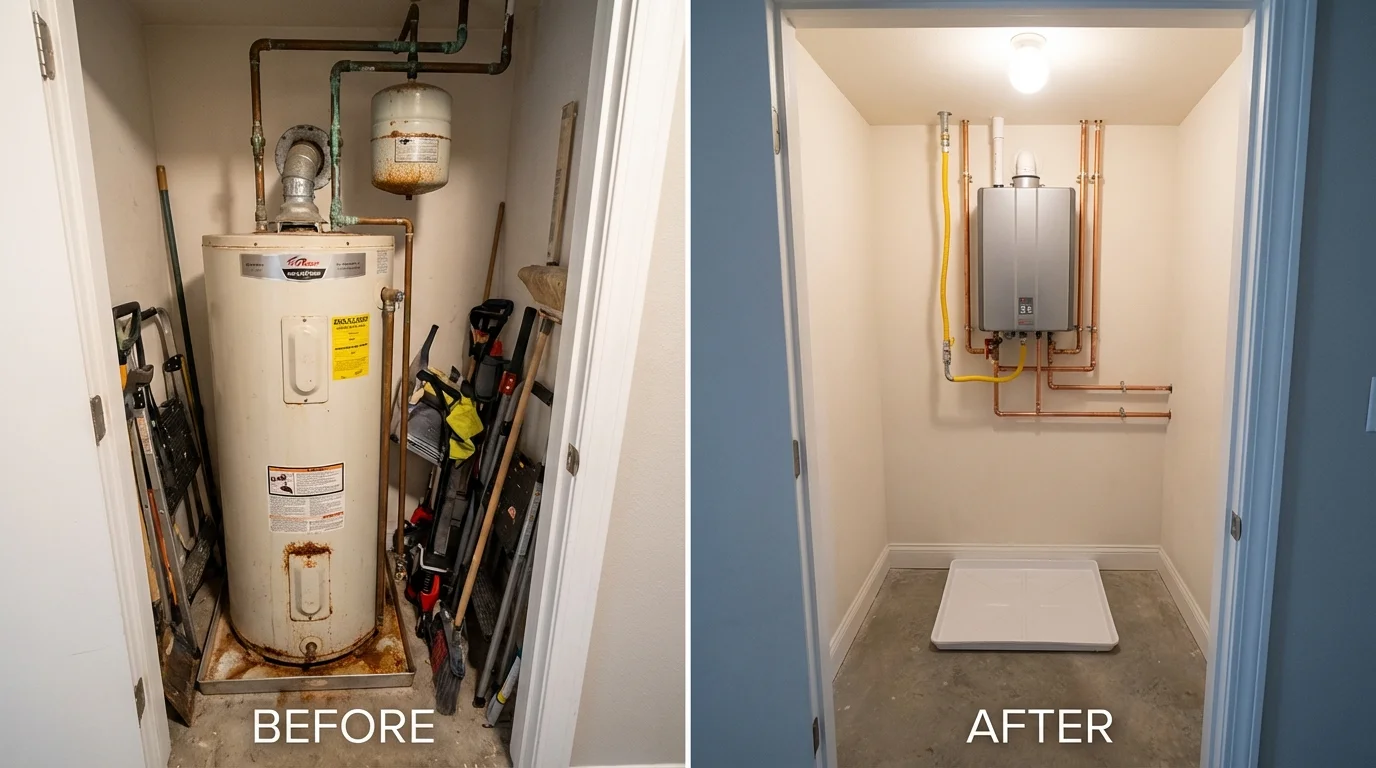 Tank water heater versus wall-mounted tankless unit comparison for Mount Airy, NC homeowners