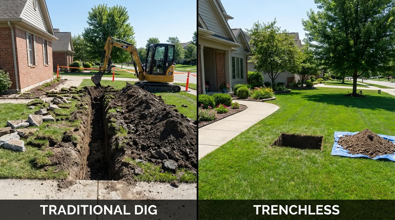 Trenchless sewer repair with minimal yard damage versus traditional excavation in Mount Airy, NC